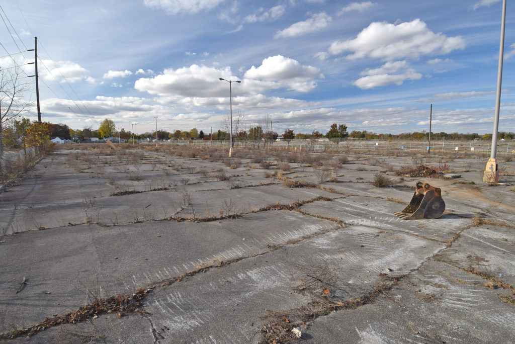 What the area looked like today. This is 10 feet away from the groundbreaking area that took place. All of this concrete will be removed and replaced with grass and baseball and soccer fields. (See architectural rendering below.) 