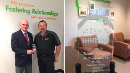 (L-R) Kevin Nemyer is pictured with Brett Rinker, CEO of Thrive Credit Union. Photo provided.