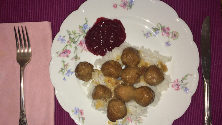 Swedish meatballs on rice with some lingonberry jam. Photo by: Nancy Carlson