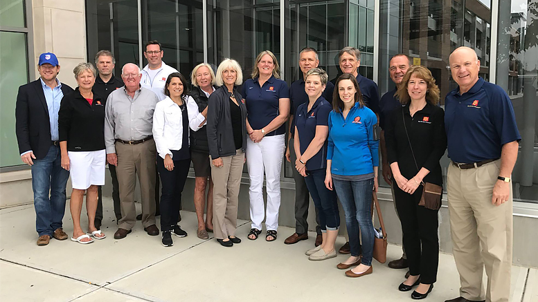 Ball Brothers Foundation's board includes 3rd and 4th generation family members as well as non-family community members. This photo was taken in May 2017 in Muncie and included board members, BBF staff, and Associate Directors (next generation Ball family members who were learning more about BBF.) Photo provided