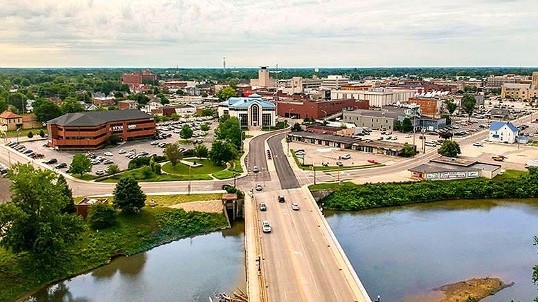 An aerial photo of the downtown Muncie area. Photo by: Intersection