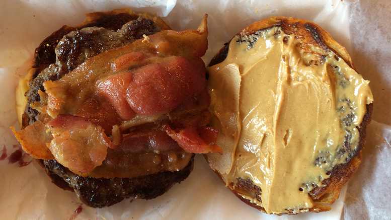 A peanut butter and jelly burger, jelly being under the patty. Photo by: Nancy Carlson