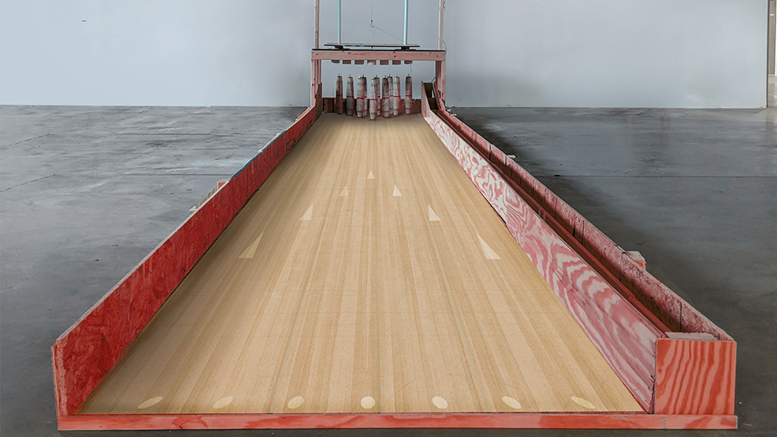 Artist Heather Van Winckle brings a homemade candlepin bowling lane to the Muncie Mall with the PlySpace Residency Program. Photo provided