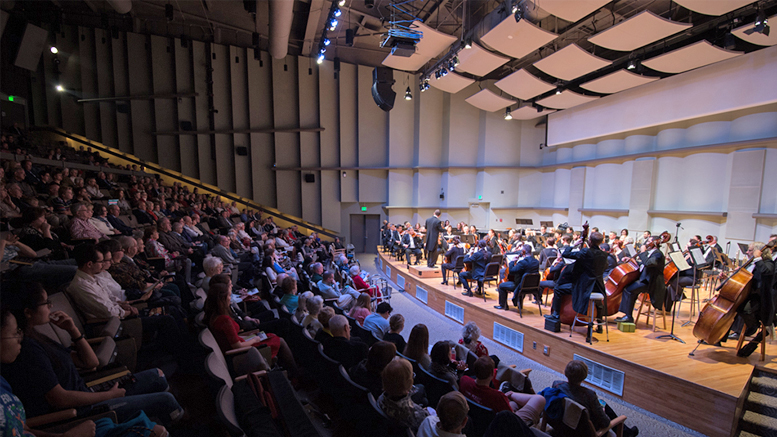 The Muncie Symphony Orchestra is pictured performing in Pruis Hall on the campus of Ball State University. Photo provided.