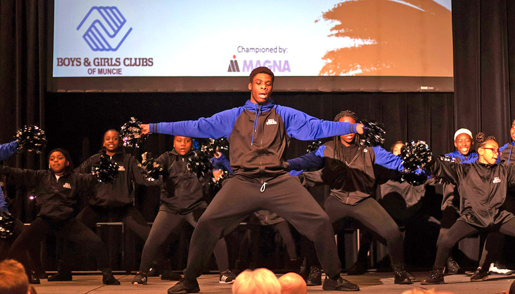 The Boys & Girls Clubs of Muncie dance team performs in front of the Great Futures Dinner attendees at the Horizon Convention Center. Photo provided
