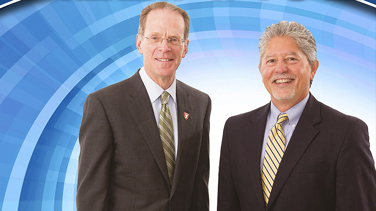 Ball State University President Geoffrey Mearns and IU Health/Ball Memorial Hospital’s Dr. Jeff Bird, lead the Central City Leadership Team, established earlier this year. Photo courtesy of Alliance magazine.