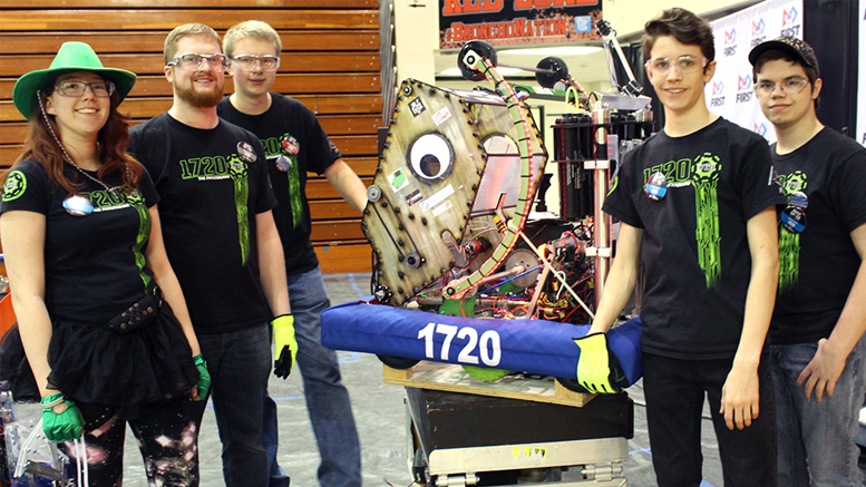 The PhyXTgears Drive Team poses with the team robot, Space Walrus, before a match. Photo by PhyXTgears Media Team Member Adam Schuler.