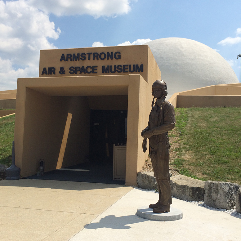 Neil Armstrong’s statue welcomes guests to his museum. Photo by: Nancy Carlson