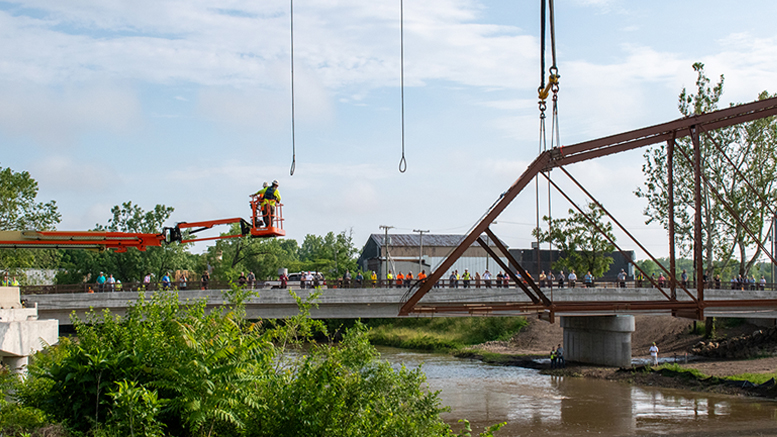 Kitselman bridge being set in its new location. Photo provided