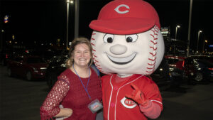 Megan Orbin from Woof Boom Radio is pictured with "Mr. RedLegs." Photo by Mike Rhodes