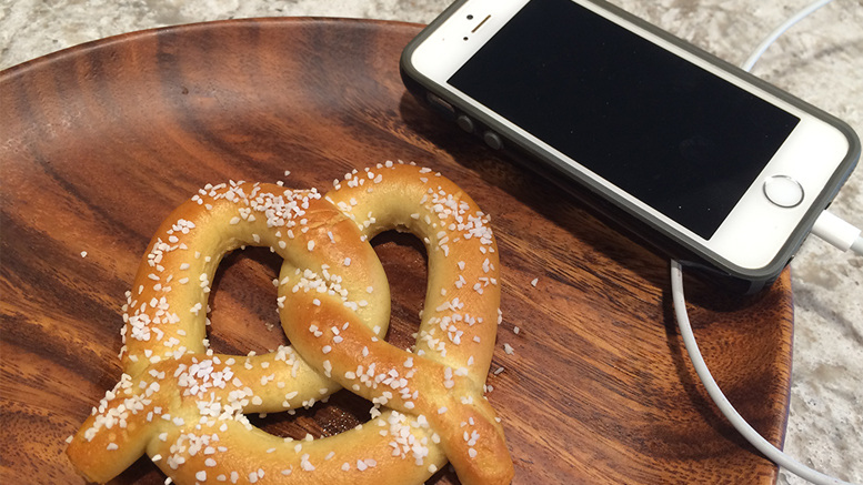 When smartphones and pretzels meet, mayhem follows. Photo by: Nancy Carlson