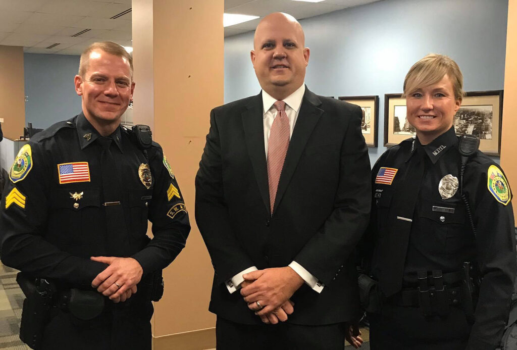 Pictured L-R: Nathan Sloan, Chief of the Muncie Police Department, Eric Hoffman, Prosecutor, and Melissa Pease, Deputy Chief of the Muncie Police Department.