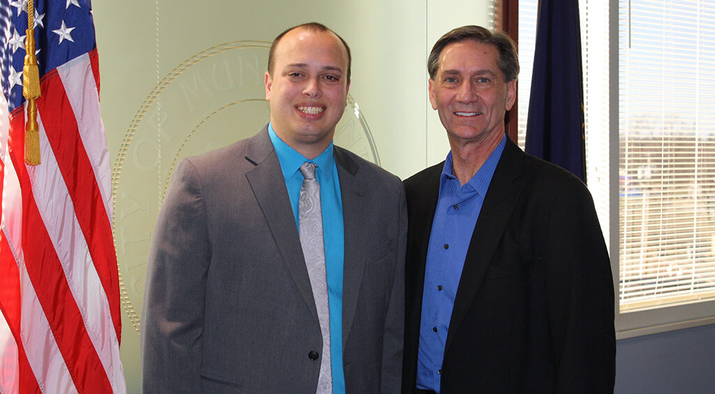 Pictured L-R: Trent Conway, Controller for the City of Muncie; Mayor Dan Ridenour