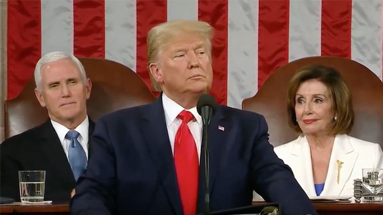 President Trump gives his State Of The Union address on February 4, 2020. Photo: Screenshot from live broadcast