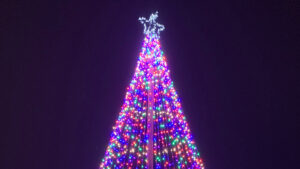 Muncie’s tallest Christmas tree has been lit again and will remain lit every night from dusk until dawn as a symbol of community hope and collaboration. Photo provided