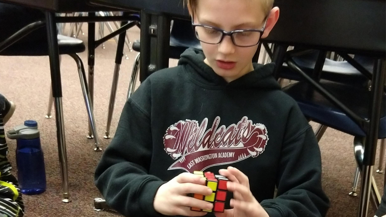 A 2019 Robert P. Bell Grant to Beth Buehler supported a classroom activity aimed to increase grit in students while introducing geometric vocabulary and the concept of algorithms through solving Rubix cubes (pictured). This quarter Beth Buehler received a $559 Bell Grant aimed at self-exploration and self-regulation through a group reading series, journaling, and sensory activities.