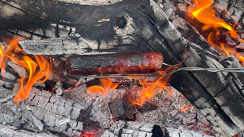 This hotdog cooked superbly in the flames from our new fire pit. Photo by Nancy Carlson