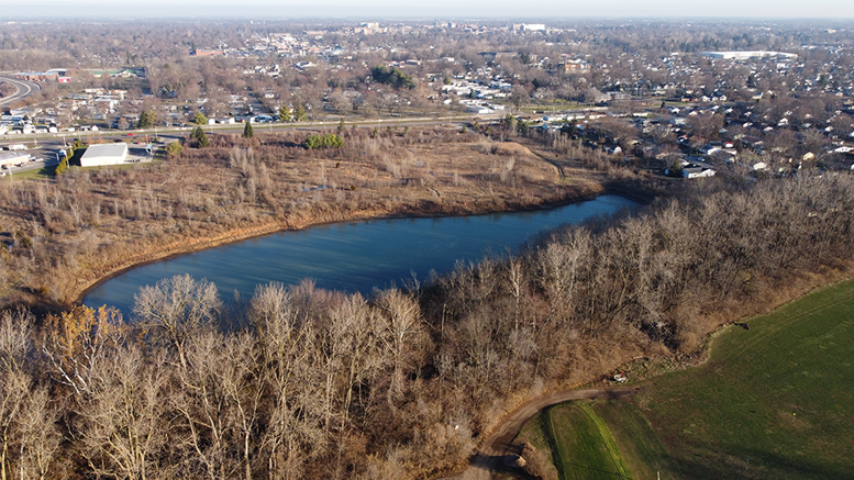 An aerial view of the property and lake as photographed on December 4, 2020. Photo by Mike Rhodes
