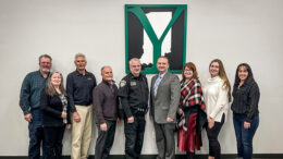 Pictured (from left): Yorktown Town Council members ﻿Dan Flanagan, Nanci Sears Perry, Lon Fox, and Rich Lee; interim Police Chief Larry Harless; new Town Marshal Shane Ginnan and his wife and daughter, Kimberly and Gillian; Yorktown Town Council member Marta Guinn. ﻿﻿Photo provided.