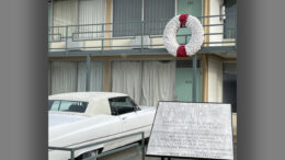 This wreath marks where Rev. Martin Luther King, Jr. was assassinated. Photo by Nancy Carlson.