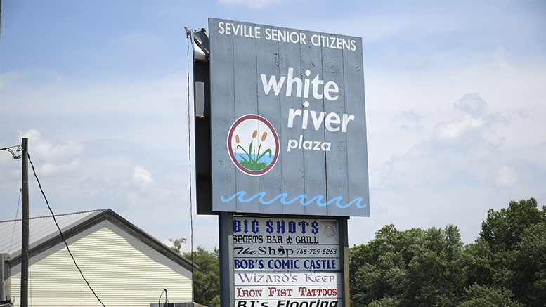 The sign at the south end of White River Plaza. Photo by Mike Rhodes