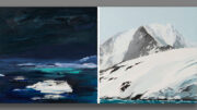Diane Burko, Antarctica Diptych (Antarctica Dream #1; Paradise Channel, Lemaire #3), 2013, oil on canvas, purchase: Sharon Seager Women’s Art Fund and Gift of Joseph and Pamela Yohlin 2021.012.001-.002 © Diane Burko.