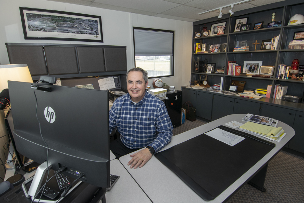 J Chapman, President and CEO of Woof Boom Radio is pictured in his Muncie, IN office. Photo by Mike Rhodes