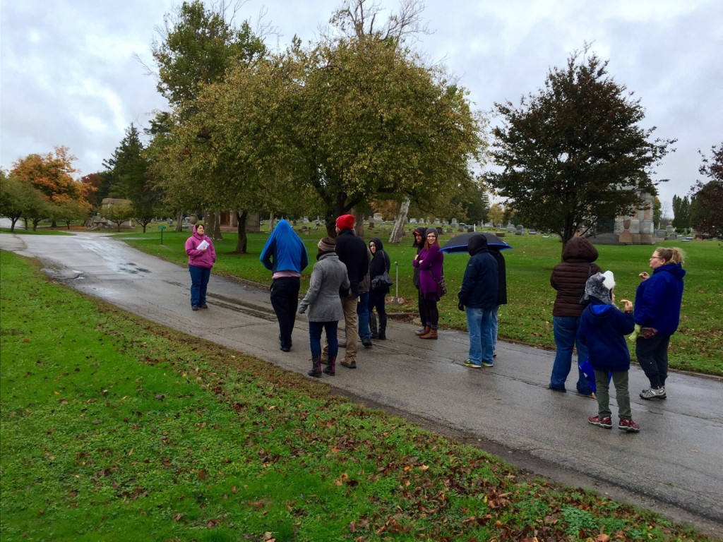 Nicole Rudnicki and Mike Mavis take visitors on guided tour of the cemetery.