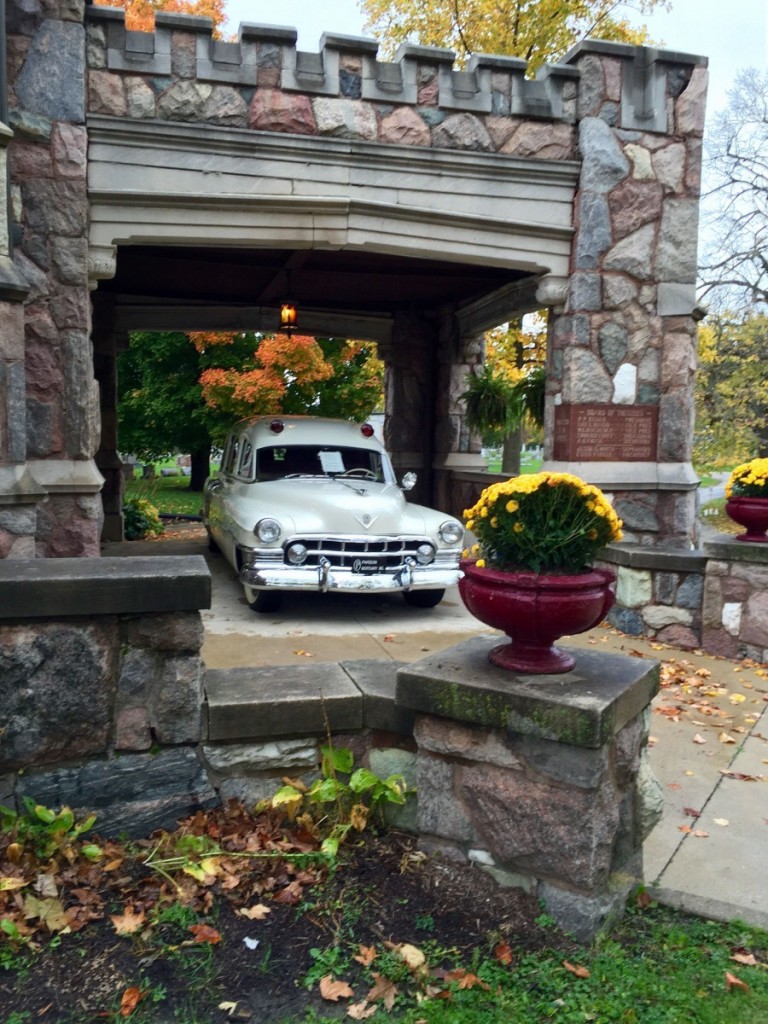 Parson Mortuary's antique ambulance on display at the chapel.