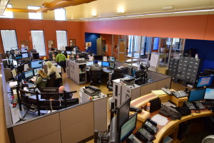 Inside the dispatch center (911) at the Delaware County Emergency Operations Center. Photo by: Mike Rhodes