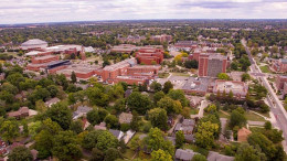 Aerial image of the Ball State Campus. Photo by: Michael Wolfe