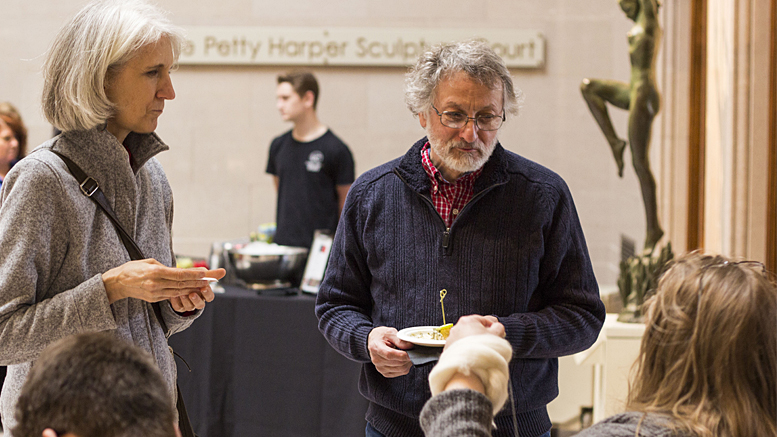 Community members mingle in Sculpture Court at the David Owsley Museum of Art for Final Friday. Photo provided.