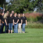 Group photos are taken in front of Artist Denise King's bison design for the Bison-tennial project. The Bison is permanently located at Tughey Park. Photo by: Mike Rhodes