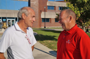 Donald (Duke) Campbell is a fourth-generation, lifelong citizen of Delaware County, Indiana. In his free time, Duke enjoys spending time with his family, wife Pam, their two daughters Lindsey and Kasey, granddaughter Norah, and son-in-law Mike. Duke has one sister, Ginger Gibbs and two brothers, Dave and Jim Campbell. Duke is pictured here with Joe Winkle, 911 Call Center Director. Photo provided.