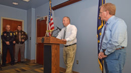 Newly named Muncie Police Department Chief Joe Winkle answers questions at a news conference at City Hall. Photo by: Mike Rhodes