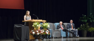 Pictured (L-R) Clare Mearns, Mayor Dennis Tyler and Jud Fisher. President Mearn's daughter, Clare L. Mearns, presented humorous insight to her father during the installation program.