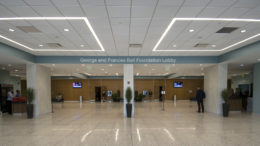 A view of the lobby area of Emens Auditorium. Photo by Mike Rhodes.