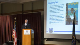 Dr. Steve Baule, Superintendent of the Muncie Community Schools giving his “State of the Muncie Community Schools” report to local civic and business leaders. Photo by: Mike Rhodes