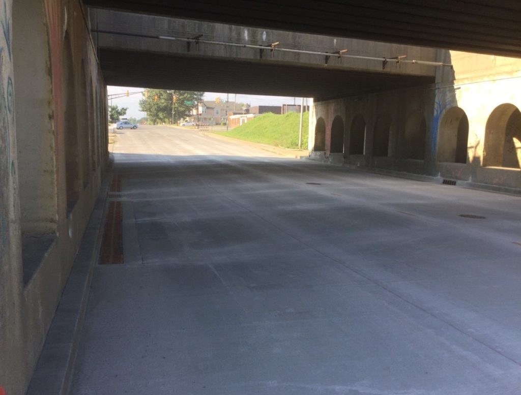 Madison Street Underpass finished drainage infrastructure on Madison Street. Photo by: Bowen Engineering