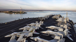 The aircraft carrier USS Dwight D. Eisenhower (CVN 69) conducts a routine, scheduled transit through the Suez Canal. This is the boat Chief Petty Officer Bryan Ellis is on. (U.S. Navy photo by Seaman Casey S. Trietsch/Released)