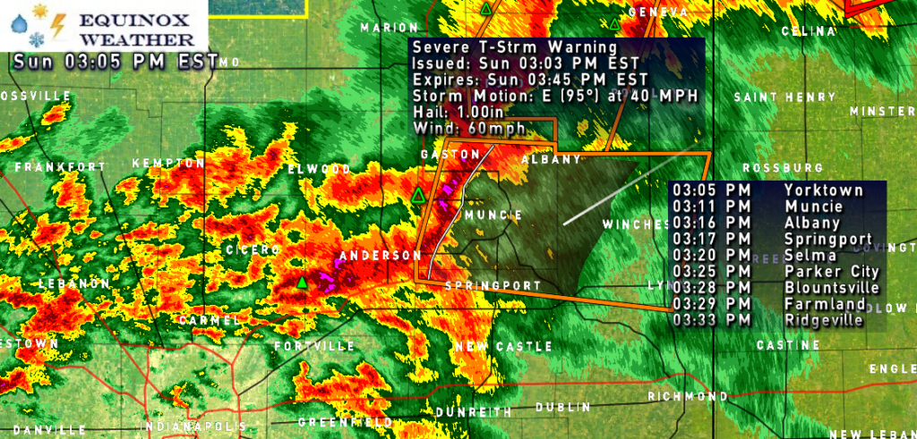 Radar image that would produce the EF1 tornado in Muncie. Courtesy of: Byron Jackson, owner and meteorologist at Equinox Weather.