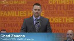 Chad Zaucha, President and CEO of the YMCA of Muncie presents during the YMCA's announcement on December 13th. Image courtesy of Mark Slusher, Endpoint Creative.