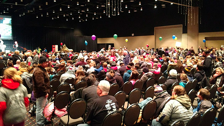 Walk a Mile In My Shoe participants fill up the Horizon Center prior to the walk. Photo by: Steve Lindell