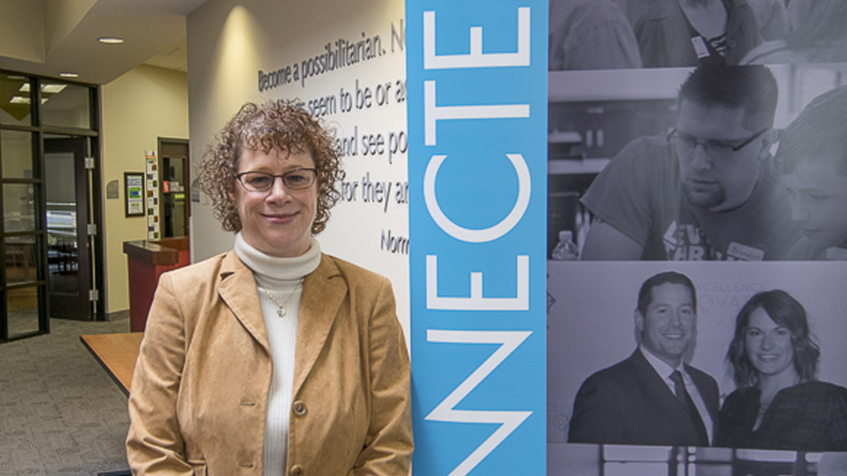 Attorney Leslie Mathewson is pictured inside the lobby area of the Innovation Connector. Photo by: Mike Rhodes