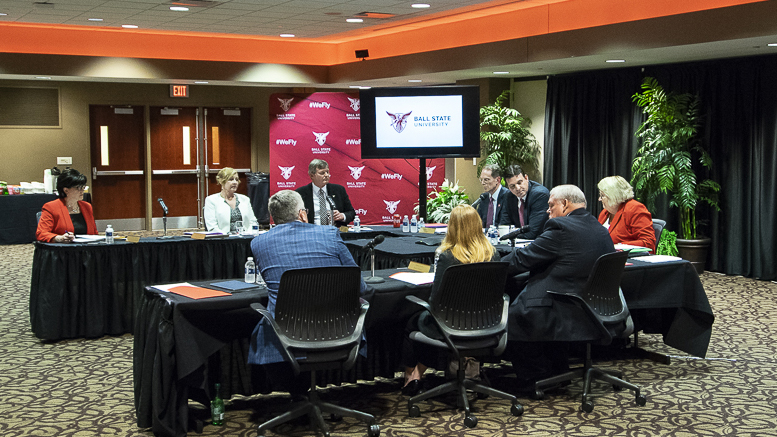 Ball State University Board of Trustees are pictured during the vote to pass the new resolution to appoint a new school board for MCS. Photo by: Mike Rhodes