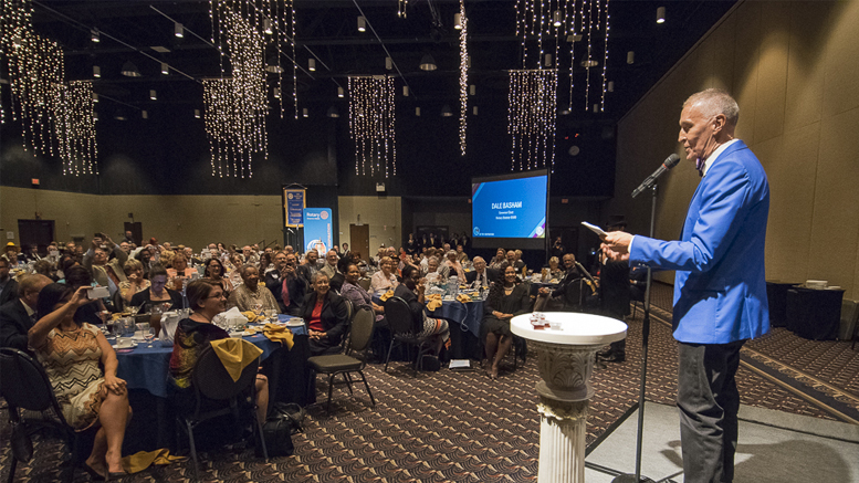 Dale Basham is pictured making remarks after taking the oath of office as the 2018-2019 Rotary International District 6560 Governor. Photo by: Mike Rhodes