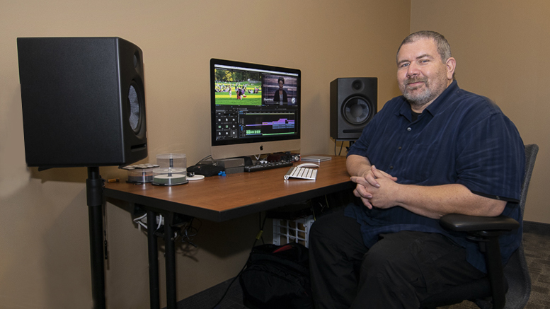 Mark Slusher, president of Endpoint Creative is pictured at his video editing suite inside the Innovation Connector. Photo by: Mike Rhodes