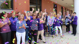 A group of nurses from IU Health Ball Memorial Hospital celebrates the organization’s new Magnet® recognition. ANCC’s Magnet Recognition Program® distinguishes health care organizations that demonstrate excellence in nursing. Photo by: Courtney Thomas