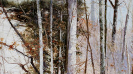 "Sandstone Bluff with Hemlocks" by Alan Patrick, Oil on board