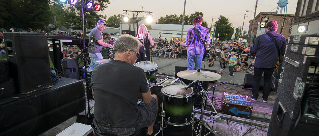 A view from behind the band showing the crowd in attendance.